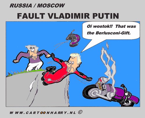 Cartoon: Putin (medium) by cartoonharry tagged putin,berlusconi,motor,fault,falling,cartoion,cpmic,artist,comix,comics,cool,cooler,cooles,design,art,toonpool,toonsup,facebook,arts,macho,cartoonist,dutch,russi,italy,cartoonharry,wikileaks,usa