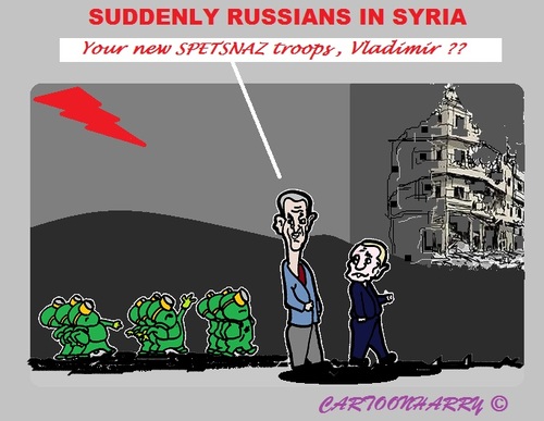 Cartoon: Putins Surprise (medium) by cartoonharry tagged syria,assad,putin,russia,war,spetsnaz,surprise