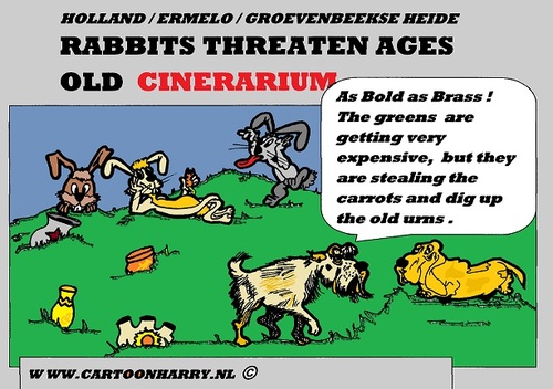 Cartoon: Rabbits and the Cinerarium (medium) by cartoonharry tagged rabbits,dogs,cinerarium,cartoon,dig,drente,netherlands,holland,cartoonist,cartoonharry,dutch,toonpool