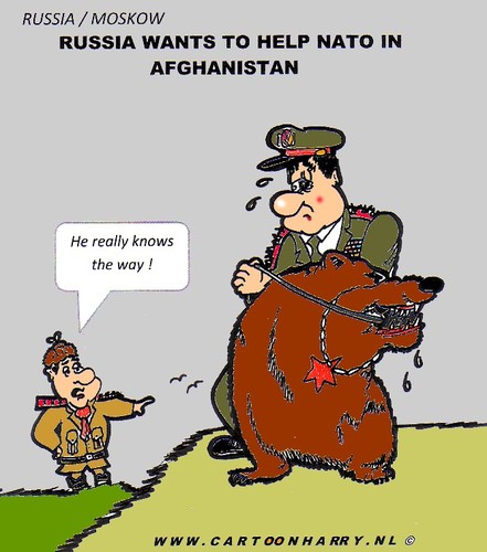 Cartoon: Russia Helps NATO (medium) by cartoonharry tagged nato,bear,russia,afghanistan,cartoonharry