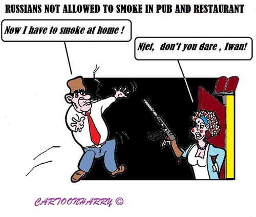 Cartoon: Russians (medium) by cartoonharry tagged smoking,russia,stop,cafe,restaurant