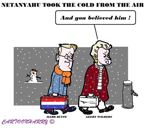 Cartoon: Rutte and Wilders (medium) by cartoonharry tagged rutte,wilders,cold,netanyahu,talkings,israel,holland,snow,believe