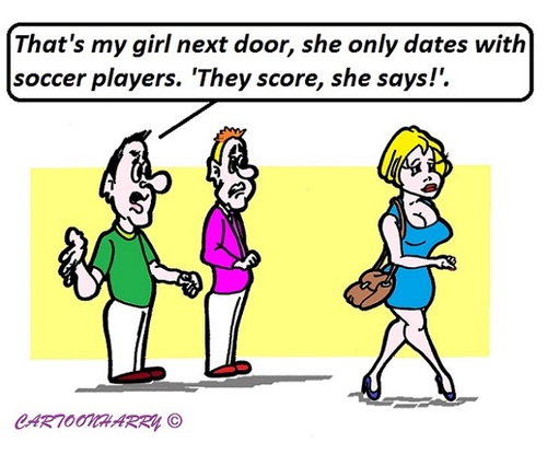 Cartoon: Soccer (medium) by cartoonharry tagged soccer,amsterdam,nextdoorgirl,man,neighbour,cartoons,cartoonists,cartoonharry,dutch,ajax,players,toonpool