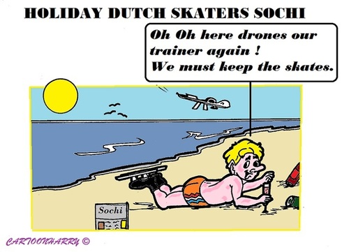 Cartoon: Sochi Beach (medium) by cartoonharry tagged sochi,olympics,holiday,skater,beach,drone,trainer
