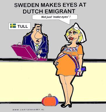 Cartoon: Sweden (medium) by cartoonharry tagged sweden,dutch,emigrant,pregnant