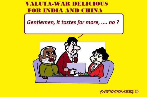 Cartoon: Valuta War (medium) by cartoonharry tagged toonpool,dutch,cartoonharry,cartoonists,cartoons,china,india,war,valuta