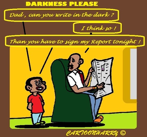 Cartoon: Wait untill Darkness (medium) by cartoonharry tagged dad,son,schoolreport,write,darkness