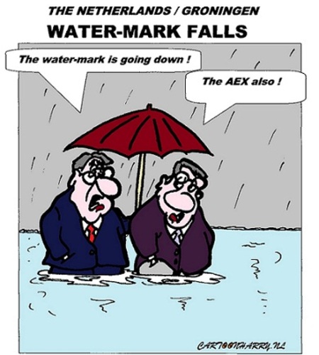 Cartoon: Water-Mark Falls (medium) by cartoonharry tagged economy,water,holland,groningen,aex,cartoon,fellows,cartoonist,cartoonharry,dutch,toonpool