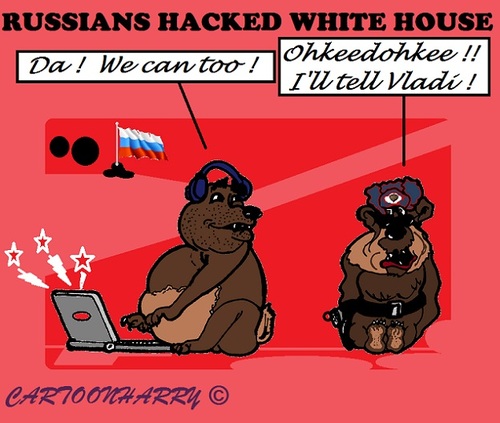 Cartoon: White House Hack (medium) by cartoonharry tagged usa,russia,whitehouse,hackers,fsb