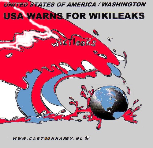 Cartoon: Wiki Leaks (medium) by cartoonharry tagged wikileaks,world,usa,gulf,cartoon,comic,comix,cool,cooler,cooles,politics,art,arts,toonpool,toonsup,facebook,cartoonist,dutch,cartoonharry