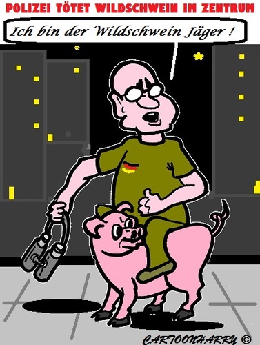 Cartoon: Wildschwein Jaeger (medium) by cartoonharry tagged wildschwein,jaeger,deutschland,hagen