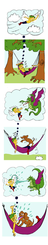 Cartoon: sweet dream (medium) by Dekeyser tagged lola,fanzine,zebra,comic,strip,dream,dragon,hamac,dog,fly