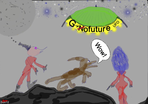 Cartoon: GoFuture (medium) by Vanessa tagged future,ufo,zukunft,raumschiff,erde,2013