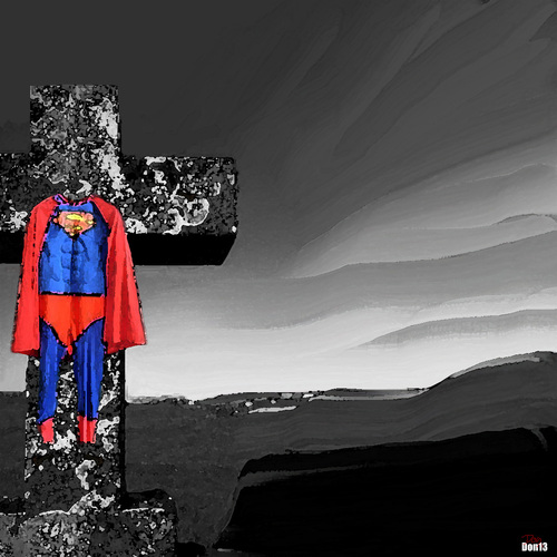 Cartoon: The Resurrection (medium) by Vanessa tagged religion,church,christentum,superman,kirche,kreuzigung,resurrection,auferstehung