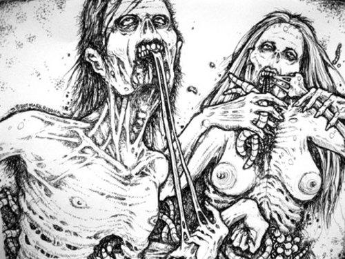 Cartoon: Zombie couple (medium) by MrHorror tagged zombie,couple,two,undead