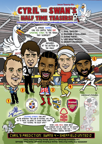 Cartoon: Five Sportsman Caricatures (medium) by roundheadillustration tagged snooker,cricket,darts,golf,boxing,soccer,football