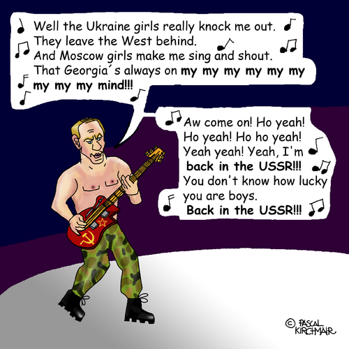 Cartoon: Back in the USSR (medium) by Pascal Kirchmair tagged rock,ukraine,krim,karikatur,cartoon,caricature,putin,wladimir,russland,udssr,ussr,vladimir,song,beatles