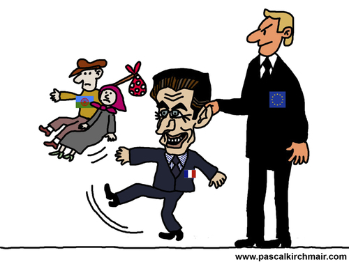 Cartoon: Nicolas Sarkozy und die Roma (medium) by Pascal Kirchmair tagged nicolas,sarkozy,roma,abschiebungen,eu,kritik,frankreich,france,roms