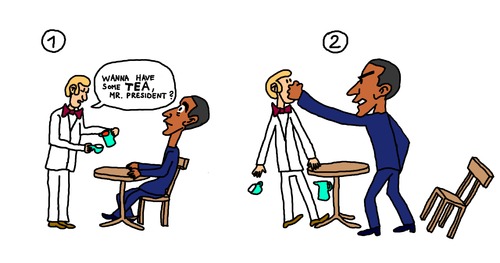 Cartoon: Tea Party (medium) by Pascal Kirchmair tagged demokraten,republikaner,party,tea,präsident,president,usa,obama,barack
