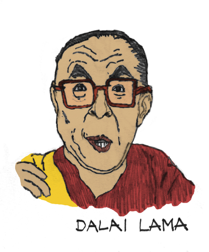 Cartoon: Tendzin Gyatsho (medium) by Pascal Kirchmair tagged tibet,lehrer,ozeangleicher,lama,dalai,buddhismus,tibetischer,gyatsho,tendzin