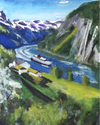Cartoon: Hurtigruten (small) by Pascal Kirchmair tagged norge illustration abstrakt abstract hurtigruten norway norvege norwegen aquarell gouache watercolour fjord