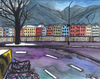 Cartoon: Innsbruck im Winter (small) by Pascal Kirchmair tagged mariahilfstraße innsbruck winter aquarell marktplatz watercolour malerei painting peinture