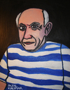Cartoon: Pablo Picasso (small) by Pascal Kirchmair tagged pablo picasso portrait cartoon caricature karikatur pascal kirchmair vignetta ölbild huile sur toile