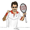 Cartoon: Roger Federer (small) by Pascal Kirchmair tagged sabr,sneak,attack,by,roger,federer,caricature,karikatur,vignetta,cartoon,dessin,us,open,2015,tennis,new,york,flushing,meadows,grand,slam,turnier