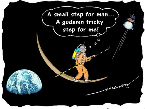 Cartoon: A dicey step (medium) by kar2nist tagged astraunot,cosmomauts,space,nemoom,landings,spaceship,lem