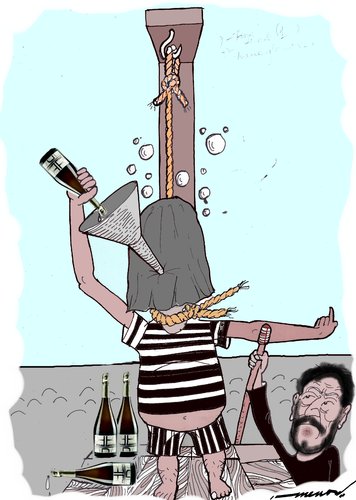 Cartoon: a last sip of wine (medium) by kar2nist tagged scaffold,hanging,wine,wishes,last