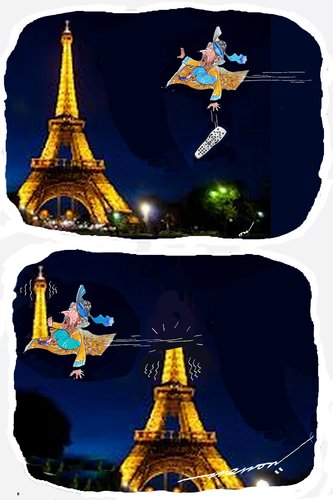 Cartoon: Beheading Eiffel (medium) by kar2nist tagged eiffel,accidents,carpet,flying