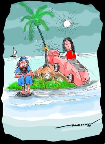 Cartoon: caroooooned! (medium) by kar2nist tagged marooned,island,shipwreck,sea,cars