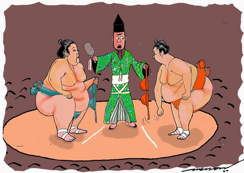 Cartoon: Dress code for Sumo Wrestlers (medium) by kar2nist tagged bra,dresscode,wrestlers,sumo
