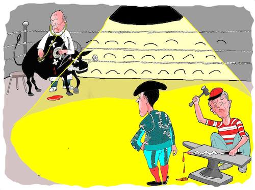 Cartoon: fighting bull (medium) by kar2nist tagged bulfight,matador,sword