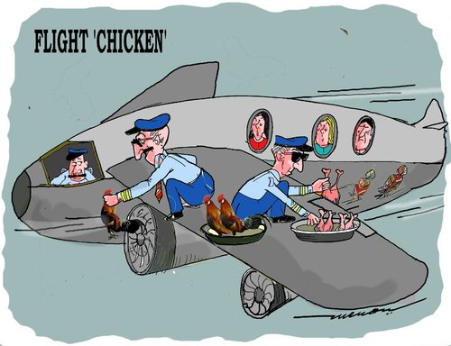 Cartoon: flight chicken (medium) by kar2nist tagged aircraft,flight,chicken,food