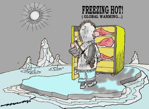 Cartoon: freezing hot (medium) by kar2nist tagged eskimo,fridge,global,warming