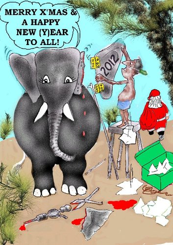 Cartoon: Happy new Year (medium) by kar2nist tagged gifts,elephants,claus,santa,chrismas,year,new