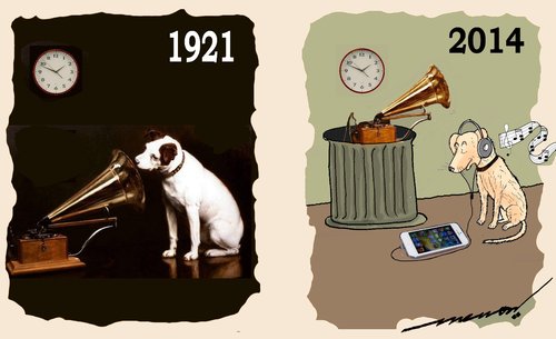 Cartoon: His iPhones Voice (medium) by kar2nist tagged hmv,iphone,dog,gramaphone