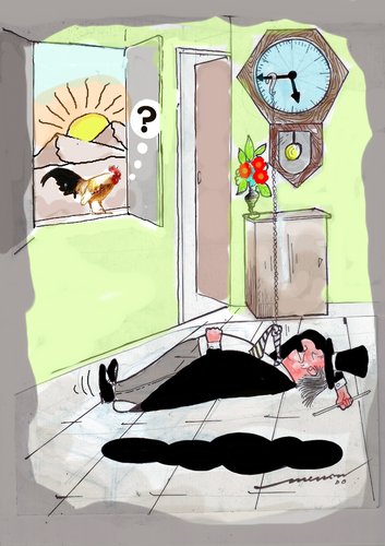Cartoon: Morning Alarm (medium) by kar2nist tagged sleep,snooze,rooster,alarm,morning