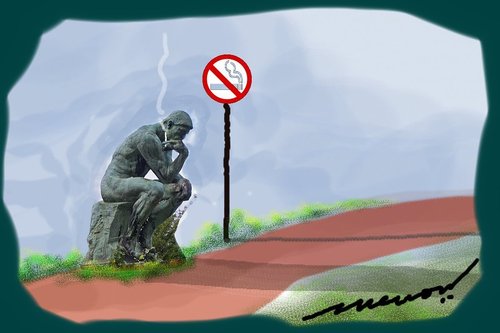 Cartoon: No Smoking please (medium) by kar2nist tagged thinker,heart,smoking