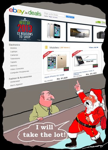 Cartoon: Santa at ebay (medium) by kar2nist tagged santa,claus,eabsy,buying,presents