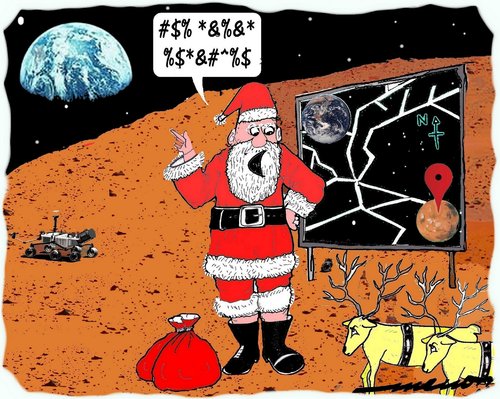 Cartoon: Taken 4 a ride (medium) by kar2nist tagged xmas,santa,reindeer,earth,mars,lost,rider