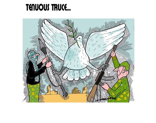 Cartoon: tenjuous truce (medium) by kar2nist tagged syria,conflict,civil,war,truce