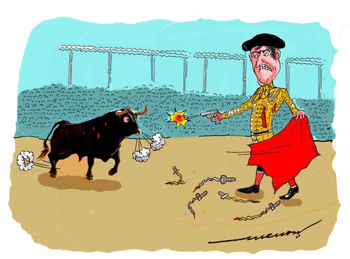 Cartoon: the last hope (medium) by kar2nist tagged bullfight,matador,shooting