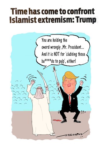 Cartoon: The War-Dancer (medium) by kar2nist tagged trump,saudi,visit,isis