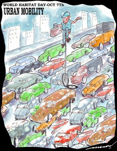 Cartoon: URBAN MOBILITY (medium) by kar2nist tagged world,habitat,day,pollution,riding,traffic,jams,cycling