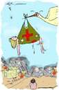 Cartoon: stork in war zone (small) by kar2nist tagged stork,baby,warzone,infants,war,victims