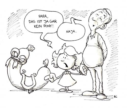 Cartoon: Das Geschenk (medium) by Bülow tagged pony,horse,pferd,sausage,wurst,present,daughter,father,tochter,vater,pony,pferd,geschenk,geburtstag,mädchen,kind,tochter,vater,wurst,fleisch