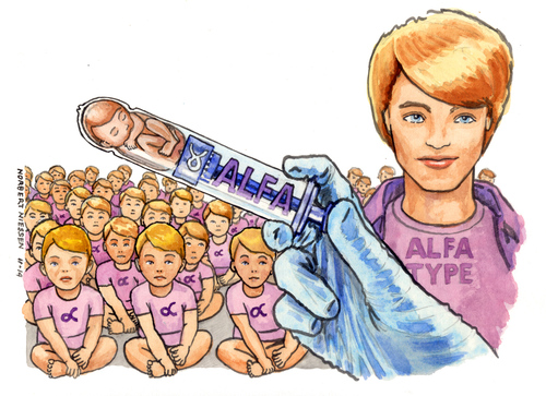 Cartoon: Alfa Type (medium) by Niessen tagged insemination,syringe,clone,ken,barby,child,fetus