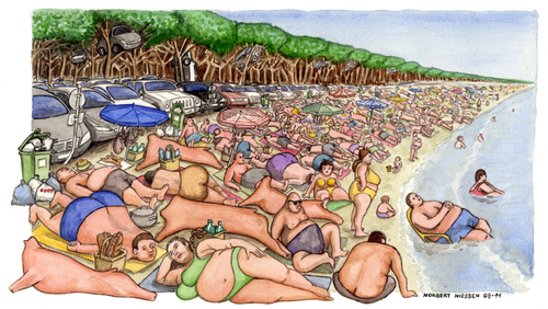 Cartoon: Carnaio (medium) by Niessen tagged italy,summer,sea,meat,fat,people,beach,crowd,italien,sommer,fleisch,strand,fett,voll,italia,spiaggia,carne,estate,grasso